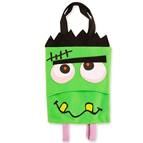 Halloween Trick or Treat Bag Kids Toddler with Backpack Straps (Frankenstein Monster Design Bags, Bonus Halloween Party Pack)