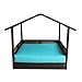 LEAPTIME Outdoor Rattan Pet Home Indoor Patio Pet Dogs House Garden Wicker Bed for Pet with Brown Rattan Turquoise Cushionthumb 2