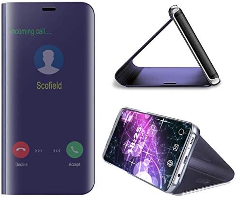 vingarshern Case for LG V30 Cover Clear View Standing,Translucent Flip Smart Plating Mirror Case Cover for LG V30 Case Holder Bumper 360°Protection(Purple)