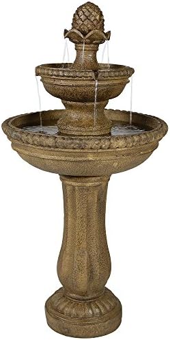 Sunnydaze Outdoor Roman Pineapple 2-Tier Garden Water Fountain, 38 Inch