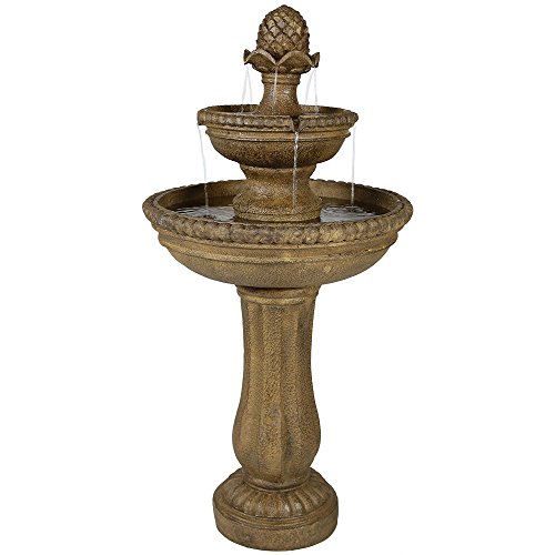 Sunnydaze Outdoor Roman Pineapple 2-Tier Garden Water Fountain, 38 Inch