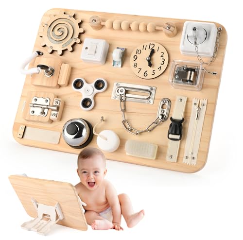 Montessori Large Busy Board for Toddlers - Wooden Sensory Toys -Fidget Toys for Autistic Children-Preschool Learning Activities Fine Motor Skills
