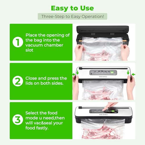 INKBIRD Compact Vacuum Sealer Machine INK-VS05 for Kitchen Use, Preserve Dry/Moist/Liquid Food with 4 Modes, Food Packer with Built-in Cutter and Overheat Protection, Ideal for Freshness Preservation