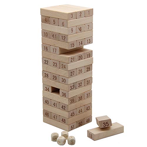 MorTime 51Pcs Timber Tower Wood Block Stacking Game - Number Match Playset