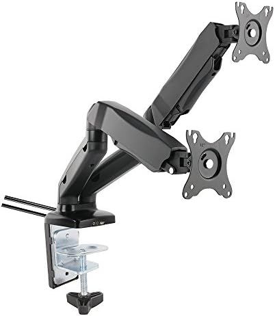 Monitor Mount Gas Spring LCD Screen Dual Desk Double Arm Full Motion VESA Video and Audio USB Base Port Up To 27 Inches Weight Load from 2.2 to 14.3lbs