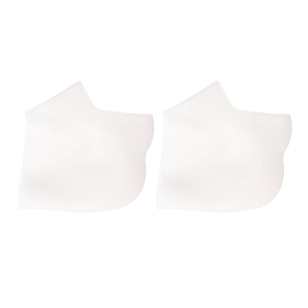 Silicone Cracked Heel Protectors Sleeve - Moisturizing Gel Feet Heel Spur Pads Socks for Relief Heel Pain & Plantar Fasciitis - 1 Pair (1.5mm, White)