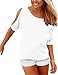 Haola Women's Short Sleeve Cold Shoulder Tops Tie dye Printing Loose Blouse Shirts Round Neck Tunic Top XL White
