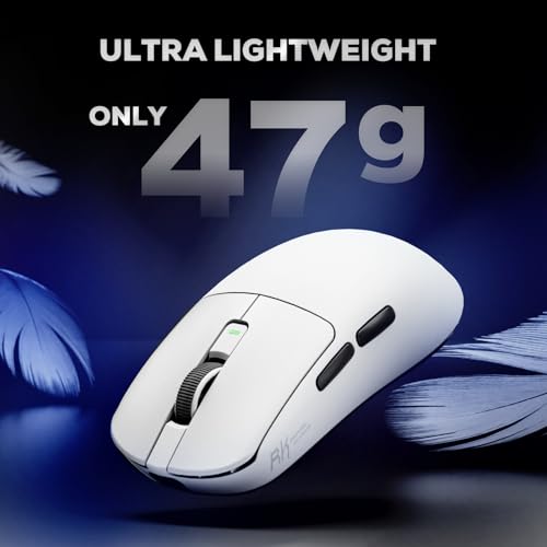 RK Royal Kludge M3 Wireless Gaming Mouse Ultralight 47g, PAW3950 Sensor 42000 DPI, 8K Wireless Mouse BT/2.4G/USB, 5 Programmable Buttons, Ergonomic Design, 650mAh Battery for PC/Consoles, White