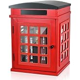 BGCTM Outdoor Book Sharing Box, Waterproof Tin Roof Wooden Book Exchange Cabinet for Communities, Neighborhoods, and Schools, DIY Literature Storage for Books, Magazines, and Art (Red Tel. Booth)