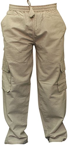 Shopoholic Fashion Mens Plain Hemp Hippie Combat Trousers(2XL,Grey)