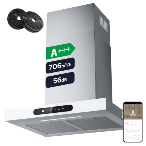 Ciarra Dynamic A+++ Dunstabzugshaube 60 cm Umluft CBCW6102 App SensorTouch Bedienung Abluft Abzugshaube 650m³/h mit Dimmbare LED-Beleuchtung Wandhaube