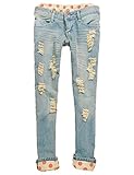 Women's Classical Vintage Side Bow Cutout Ripped Denim Jeans Leggings Trousers