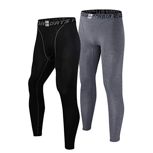 EU Men's Compression Tight 2 Pack Pants Base Layer Sports Leggings(Black+Grey XL/Tag 3XL)