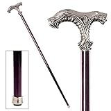 Design Toscano Classic Ornate Walking Stick, 35 Inch, Pewter Handle and Hardwood Cane, Silver