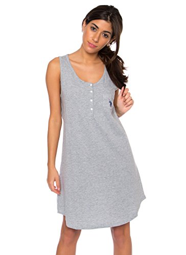 US Polo Assn. Women's Dorm ScoopNeck Tank with Woven Back Sleep Shirt Grey M