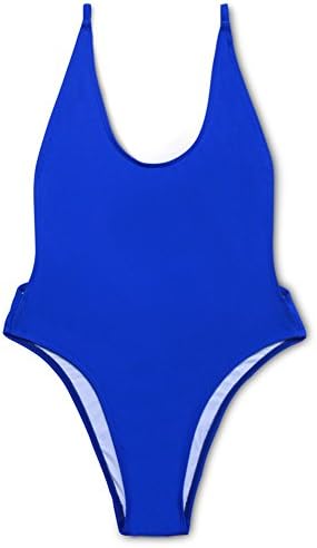 IMAYIO Scoop Front One Piece Swimsuits For Women With Sexy High Cut Leg and Low Back (Large, Blue)