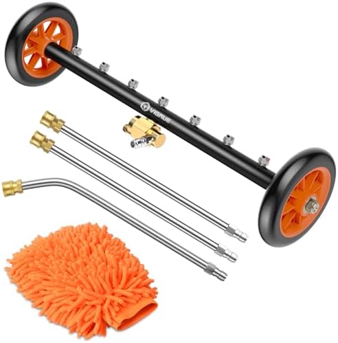 VIGRUE 2-in-1 Undercarriage Pressure Washer Attachment,24 Inch Pressure Washer Water Broom with 7 Nozzles, Under Car Washer Cleaner with 3 Pieces Extension Wand,4000 PSI,Orange