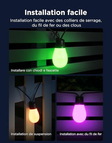 Govee Outdoor String Lights, 15M RGB LED Bulbs Warm White, WiFi Garden Lamp, Works with Alexa, APP Control, IP66 Waterproof, 111 Stage Modes, Dimmable Christmas Outdoor Decoration