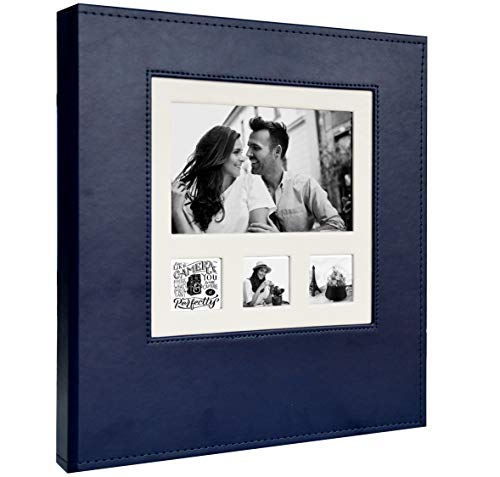 Zoview Art Magnetic Self-Stick Page Photo Album with Leather Cover for Wedding or Family, Hand Made DIY Albums Holds 3X5, 4X6, 5X7, 6X8,8X10 Photos (Blue, Large)