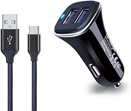 USB Car Charger, Quick Charge,CableLovers Dual USB Rapid Car Charger,car charger adapter with 6ft USB C Nylon Braided Cable for LG G5,G6,V20,HTC 10,Nokia 8,Samsung Galaxy S8,S8 Plus,iPad,iPhone,more