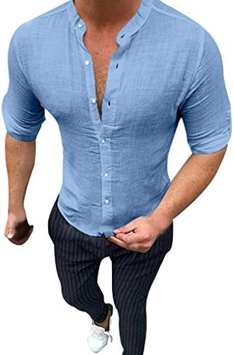 Godathe Men's Casual Shirt Top Cotton Linen T-Shirt Loose Tops Short Sleeve Blouse