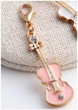 Pink Guitar With Rhinestone Embellishment Charm, Gold Plated Lobster Clasp Charm For Purse, DIY Arts &amp; Craft Charm, Pendant, Zipper Pull Charm, Backpack, Keychain, Unique Charm, KandyCharmz (SKU191)