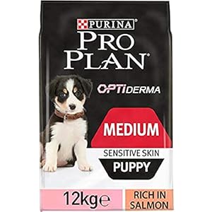 Purina Pro Plan Sensitive Skin Puppy Medium, Pienso para Perro Mediano, Cachorro, Junior, Bebé, Derma, Piel y Pelaje, comida seca con Salmón, 1 saco de 12kg