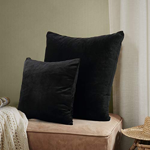 EVOLIVE Soft Micromink Euro Sham Cover Pillowcase Replacement with Zipper Closure (Black, 26"X26")