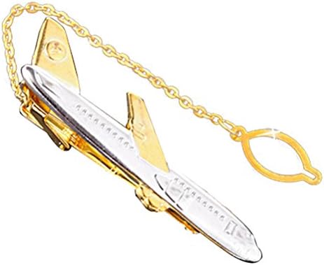 Men's Tie Clip Bar Clasp Aircraft Airplane Chain Silver Golden Copper Wedding