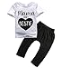Baby Girls 3 Pcs Pants Outfit Set Short Sleeve Letters Print T-Shirt Top Flowers Pants and Headband (0-6 Months, Mama is My Bestie)