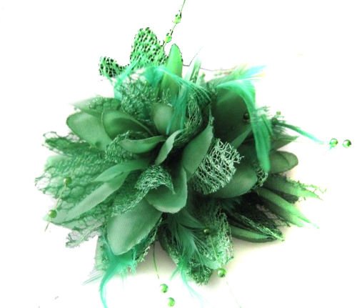 Flower Feather Bead Corsage Hair Clips Fascinator Hairband and Pin (Green) โ image 1