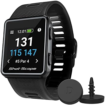 Shot Scope V3 GPS Watch – F/M/B + Hazard Distances – Automatic Shot Tracking – iOS and Android Apps – 100+ Statistics, Including Strokes Gained – 36,000+ Pre-Loaded Courses – No Subscriptions Shot Scope V3 GPS Watch – F/M/B + Hazard Distances – Automatic Shot Tracking – iOS and Android Apps – 100+ Statistics, Including Strokes Gained – 36,000+ Pre-Loaded Courses – No Subscriptions