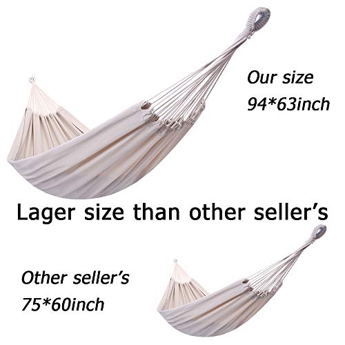 OnCloud Extra Long and Wide Double Hammock for Travel Camping Backyard, Porch, Outdoor or Indoor Use, Carrying Pouch Included (Beige)