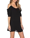 J&Design Women Chiffon Cut Out Cold Shoulder Spaghetti Strap Mini Dress Top