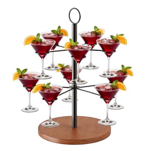 CLOPAE Torre de bebidas extraíbles, torre de champán, 2 estantes, 10 copas de Aperol Tower, soporte de árbol para fiestas, bodas, pubs, fiestas familiares