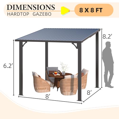 AECOJOY 8x8 Hardtop Gazebo, Heavy Duty Galvanized Steel Wall-Mounted Pergola for Patio and Decks image 13