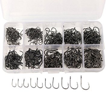 Topconcept Fishing Hook High Carbon Steel Fishing Hook Size with Tackle Box 500Pcs