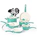 GreenLife Sof Grip Healthy Ceramic Nonstick, 14 Piece Cookware Pots and Pans Set, PFAS-Free, Dishwasher Safe, Turquoise