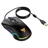 VicTsing Pro Gaming Mouse Wired, 16.8 Million Chroma RGB Backlit, 7250 DPI Optical Sensor, 6 Programmable Buttons Computer USB Gaming Mice with 6 Adiustable DPI Levels, Ergonomic Grips - Black
