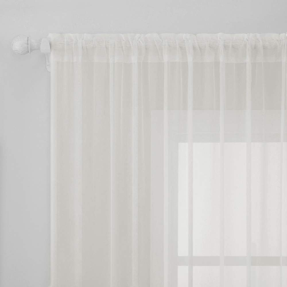 MIULEE 2 Panels Solid Color Sheer Window Curtains Christmas Decoration Smooth Elegant Window Voile Panels/Drapes/Treatment for Bedroom Living Room Ivory 55" Wx110 L, Rod Pocket