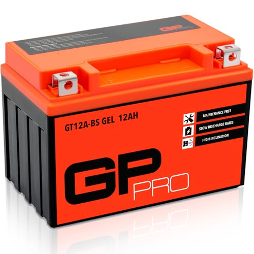 GP-PRO Gel-Batterie 12V 12Ah GT12A-BS Rollerbatterie/Motorradbatterie, wartungsfrei versiegelt vorgeladen ähnlich YT12A-BS / YTX12A-BS / YTZ12S / 5101