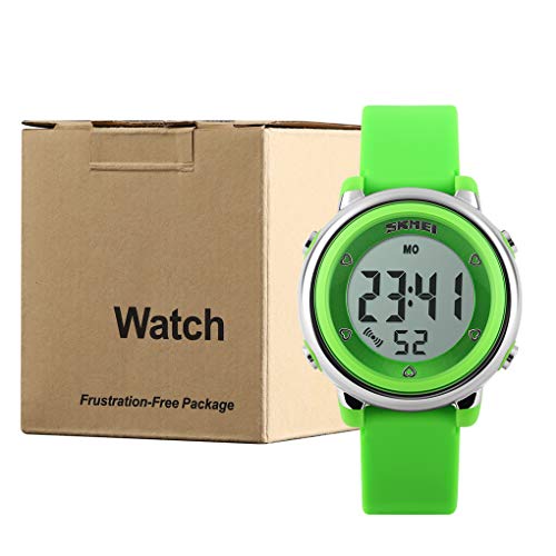 Skmei Kids Digital Watch, Waterproof Boys Girls Colorful LED Light Watches Childern Wristwatches with Stopwatch (Green) - Thumbnail 6