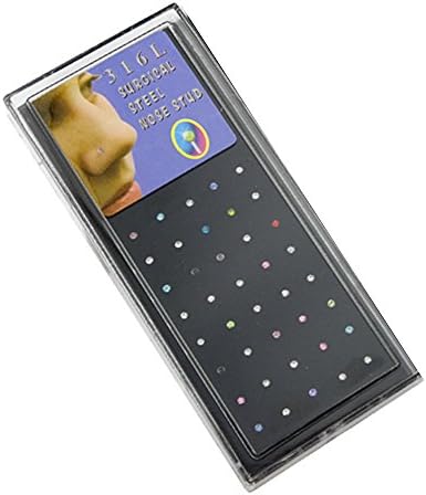 2 BOXES OF CZ Steel Nose Stud Pin Ring 40PC With Display Box Case (Assorted Color) ATMUSA