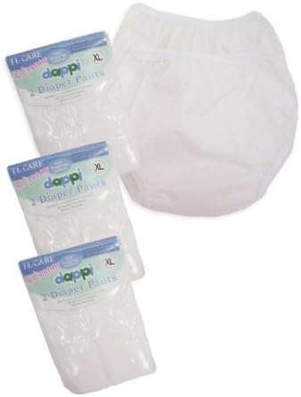 Dappi Waterproof 100% Nylon Diaper Pants, White, 6-Pack, Extra Large