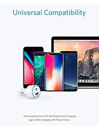 Anker - Cargado USB C oara automóvil, PowerDrive Speed+2 PD con 1 PD y 1 PIQ, con alimentación para MacBook, Pixel, iPhone X 8 8 Plus, y PowerIQ 2.0 de carga rápida para Samsung S9 S8 S8+, serie Galaxy y más