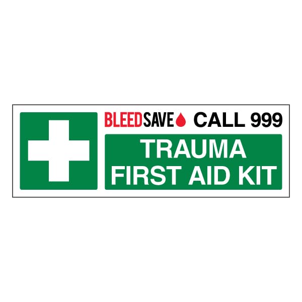 Bleedsave Trauma First Aid Kit - Call 999 - Landscape 450 x 150 mm - 1mm Rigid Plastic Safety Sign