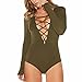 Winson Sexy Womens Long Sleeve Tops Deep V Lace-Up Bodycon Jumpsuits Bodysuits ,Army Green,Small