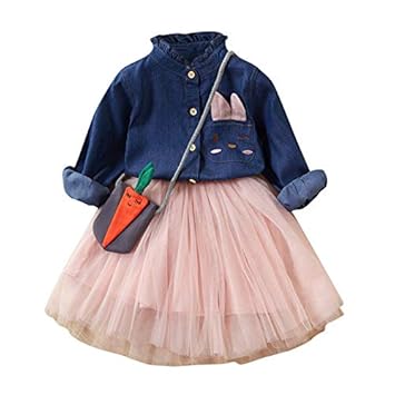 baby pink denim skirt and jacket