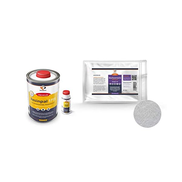 Komplettpaket-GFK: 1 Kg Polyesterharz Resinpal 1715 + 1 m² Glasfasermatte 300 g/m² | Zum Laminieren | Styrolvermindert |
