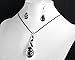 skyllc® Fashion Tear Drop Shaped Black Lines Murano Lampwork Glass Bead Pendant Necklace with Earing Set